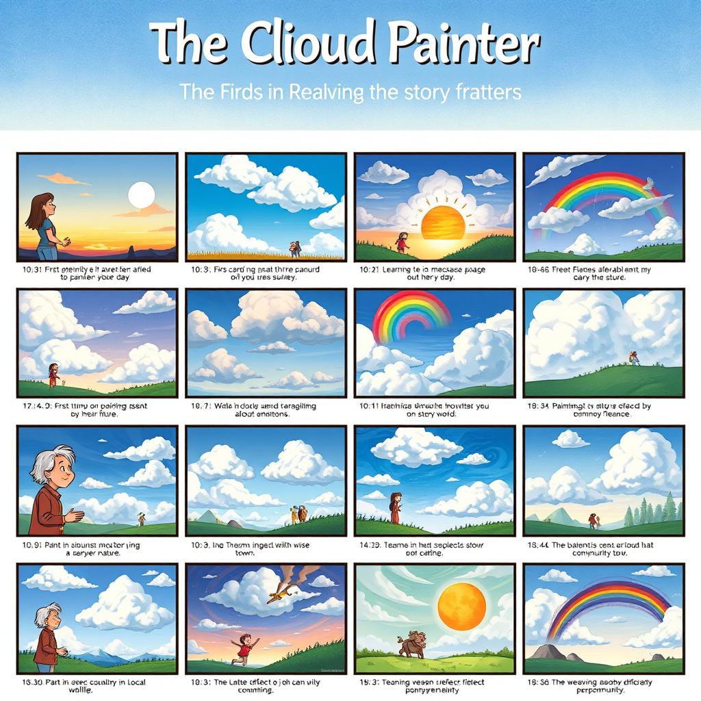 A visually stunning poster featuring 20 storyboard frames for 'The Cloud Painter'