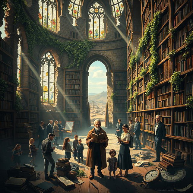 An evocative poster for 'The Last Library on Earth', visually narrating the essence of this unique sanctuary of knowledge in a post-apocalyptic world