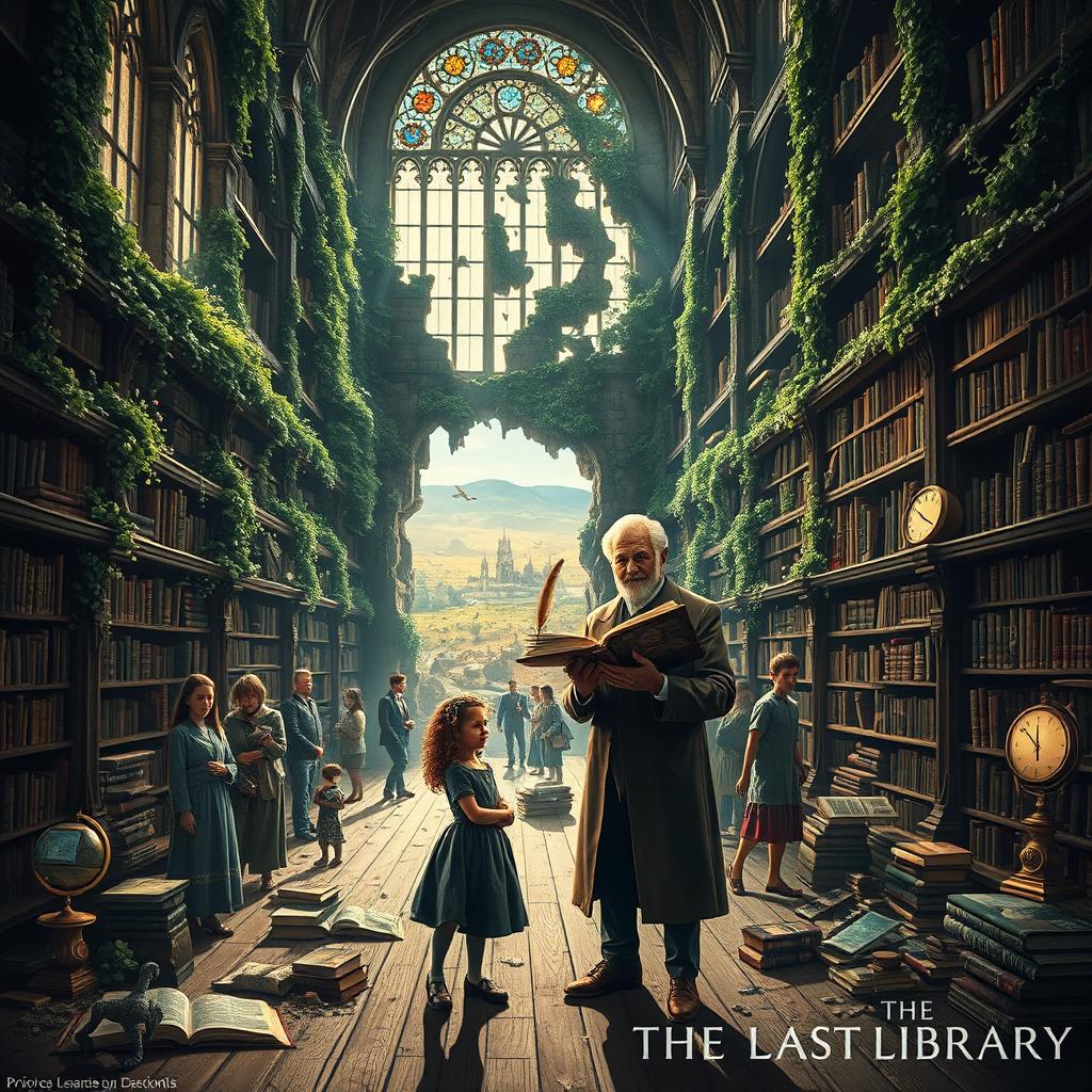 An evocative poster for 'The Last Library on Earth', visually narrating the essence of this unique sanctuary of knowledge in a post-apocalyptic world