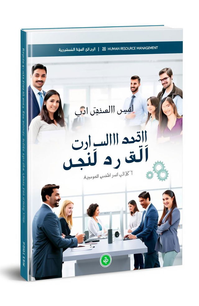 A detailed educational book cover titled 'إدارة الموارد البشرية' (Human Resource Management) featuring a visually engaging design