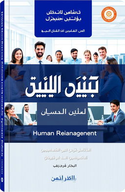 A detailed educational book cover titled 'إدارة الموارد البشرية' (Human Resource Management) featuring a visually engaging design
