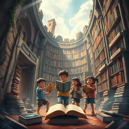 A thought-provoking poster for 'The Last Library on Earth', depicting a dystopian future where digital media has overshadowed physical books