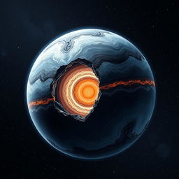 A visually striking representation of a fictional planet's lithosphere, showcasing its unique composition: 45% Iron (Fe), 15% Aluminum (Al), 25% Silicon (Si), and 15% Carbon (C)