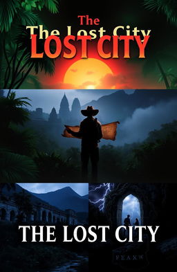Three distinct book covers for an adventure and mystery novel titled "The Lost City"
