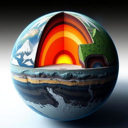 A visual representation of a planet's lithosphere, showcasing its layers with specific composition percentages: Iron (Fe) at 45%, Aluminum (Al) at 15%, Silicon (Si) at 25%, and Carbon (C) at 15%