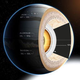 A detailed geological representation of a planet's lithosphere, showcasing a cross-section view of its layers