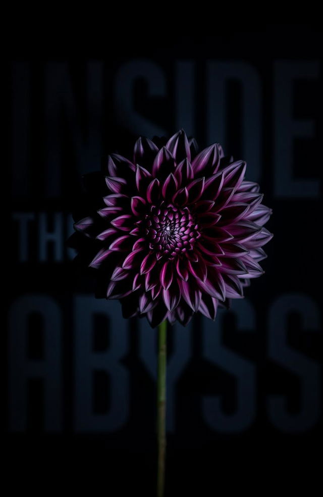 A vibrant black dahlia flower in full bloom, featuring deep, dark hues and an intricate texture