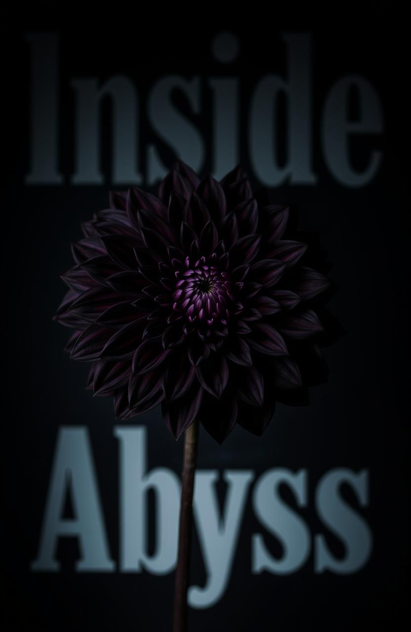 A vibrant black dahlia flower in full bloom, featuring deep, dark hues and an intricate texture