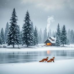 A serene winter landscape showcasing a peaceful snowy scene