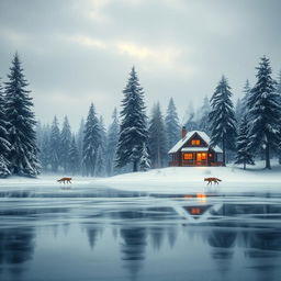 A serene winter landscape showcasing a peaceful snowy scene