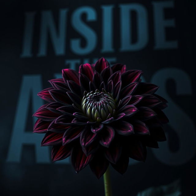 A colorful black dahlia flower in full bloom, showcasing rich, dark tones and intricate details