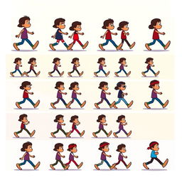 A detailed frame-by-frame illustration of a 10-second walk cycle animation, showcasing a character mid-stride