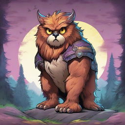 A celestial Dungeons and Dragons Owlbear stands on all fours, letting out a powerful screech