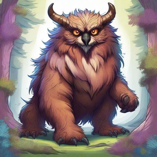 A celestial Dungeons and Dragons Owlbear stands on all fours, letting out a powerful screech