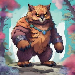 A celestial Dungeons and Dragons Owlbear stands on all fours, letting out a powerful screech