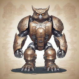 An image featuring a celestial Dungeons and Dragons Owlbear, but with a twist - this Owlbear is a robot