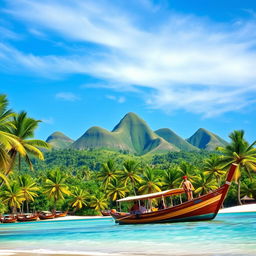 A stunning view of Bohol, Philippines, showcasing the iconic Chocolate Hills with lush green landscapes and a blue sky in the background