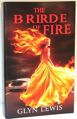 A dramatic book cover depicting a striking image of a woman known as the Bride of Fire engulfed in flames, embodying both beauty and tragedy