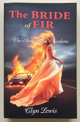 A dramatic book cover depicting a striking image of a woman known as the Bride of Fire engulfed in flames, embodying both beauty and tragedy