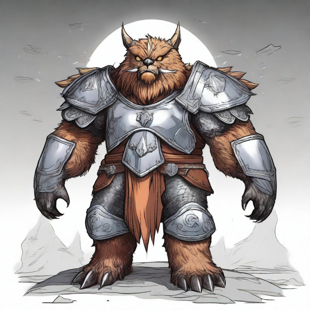 A high-quality digital art image portrays a celestial Dungeons and Dragons Owlbear in full armor