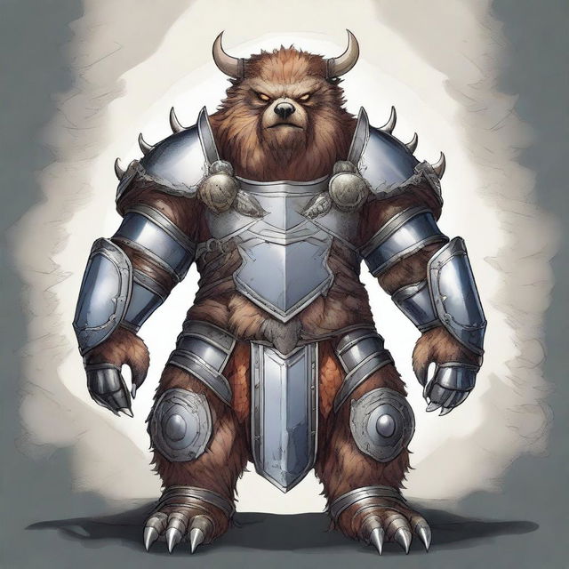 A high-quality digital art image portrays a celestial Dungeons and Dragons Owlbear in full armor