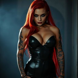 A seductive and alluring female vampire with a muscular, athletic body showcasing impressive abs