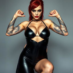 A sexy and seductive female vampire, facing front to the camera from head to thigh