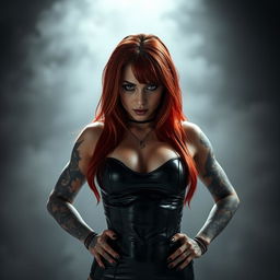 A sexy and seductive female vampire with a muscular athletic body featuring defined abs