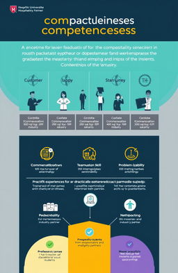 A professional infographic showcasing the competencies of graduates from a hospitality program in collaboration with the industry