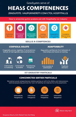 A professional infographic showcasing the competencies of graduates from a hospitality program in collaboration with the industry