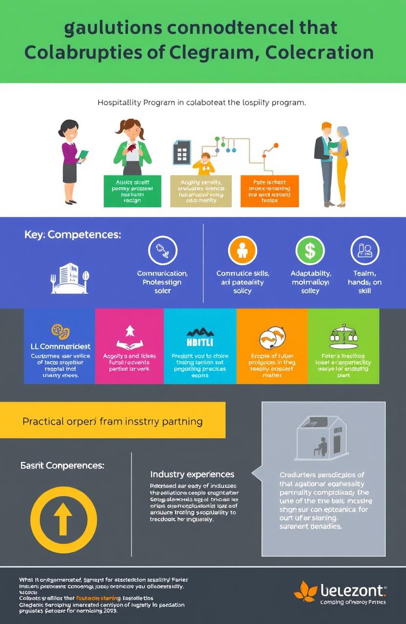 A professional infographic showcasing the competencies of graduates from a hospitality program in collaboration with the industry