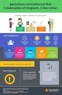 A professional infographic showcasing the competencies of graduates from a hospitality program in collaboration with the industry