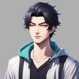 A high-quality digital art image of Gensen Huang depicted as an anime character