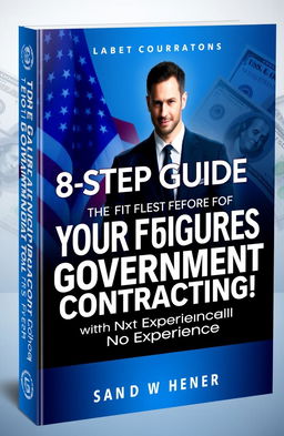 A modern and dynamic book cover design for a title that reads 'The Official 8 Step Guide to Your First 6 Figures in Government Contracting! With No Experience'