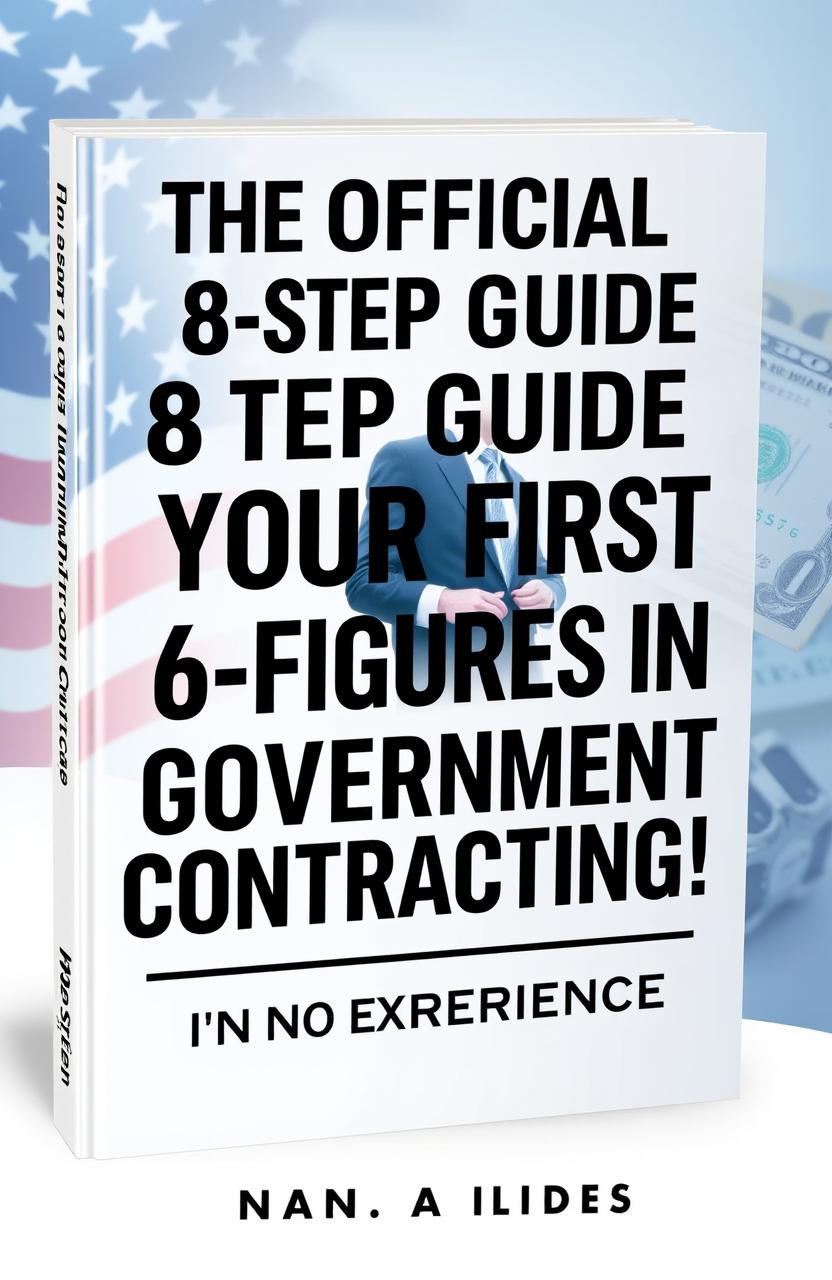 A modern and dynamic book cover design for a title that reads 'The Official 8 Step Guide to Your First 6 Figures in Government Contracting! With No Experience'