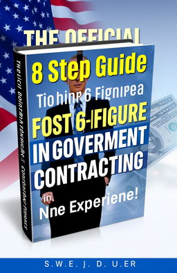 A modern and dynamic book cover design for a title that reads 'The Official 8 Step Guide to Your First 6 Figures in Government Contracting! With No Experience'