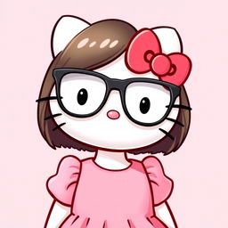 Hello Kitty wearing modern, large glasses with an elegant frame