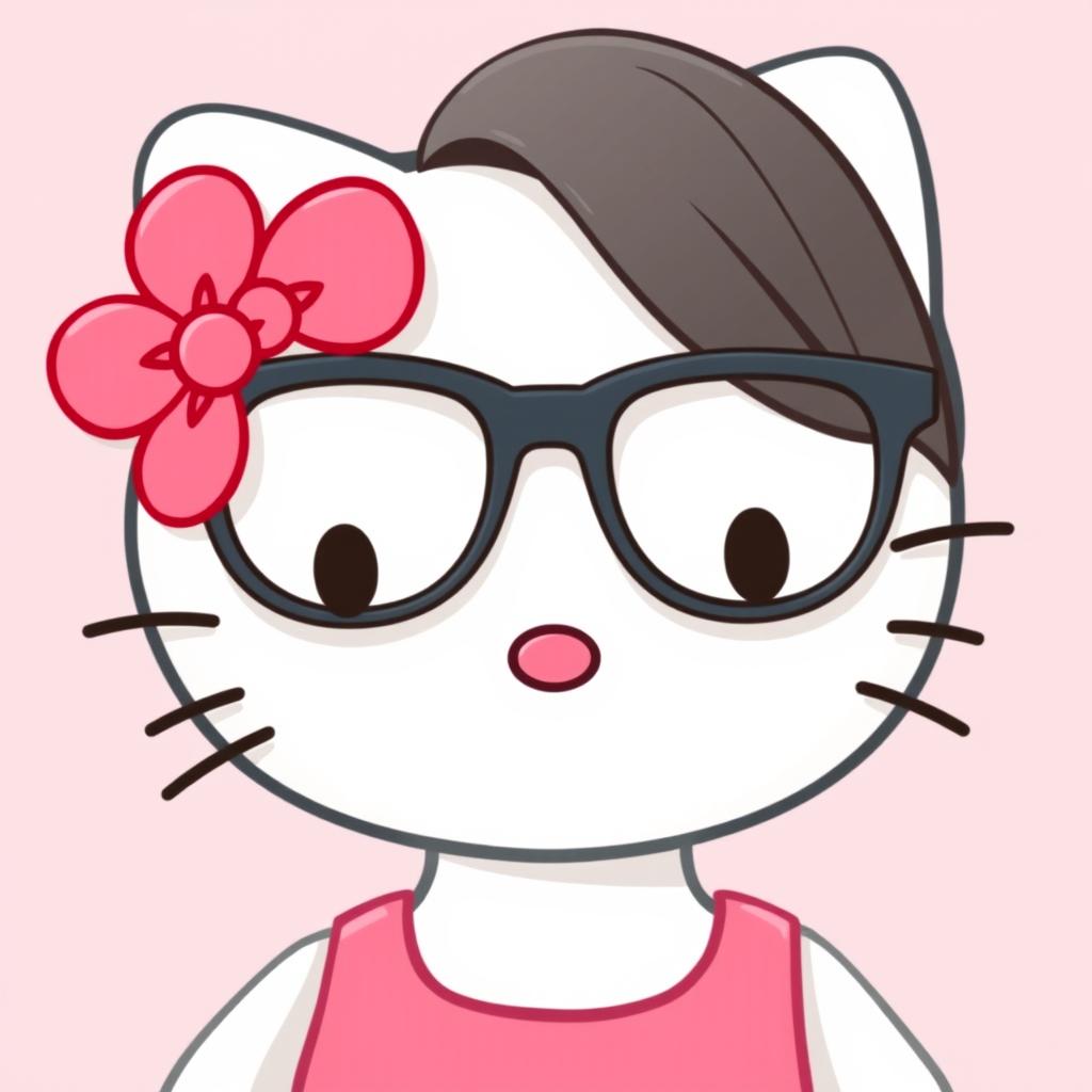 Hello Kitty wearing modern, large glasses with an elegant frame