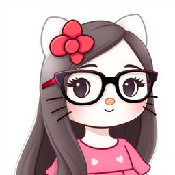 Hello Kitty wearing modern, large glasses with an elegant frame