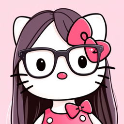 Hello Kitty wearing modern, large glasses with an elegant frame