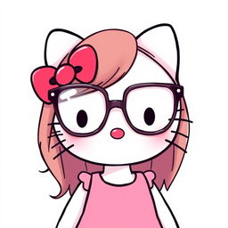 Hello Kitty wearing modern, large glasses with an elegant frame
