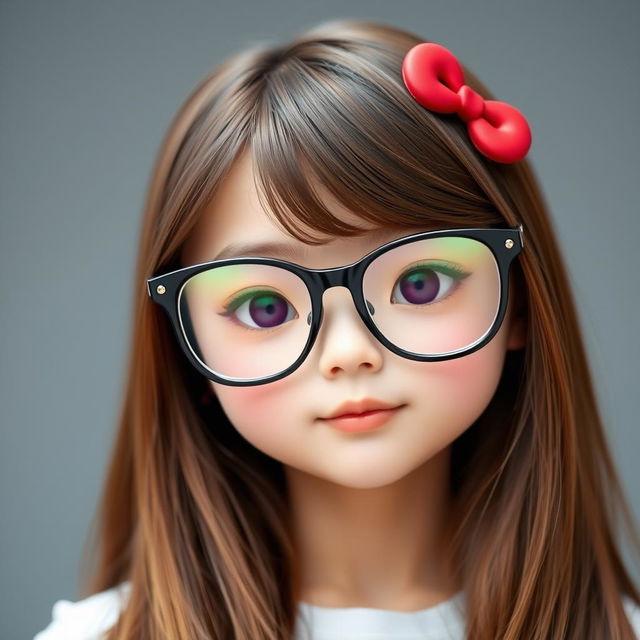 Hello Kitty wearing modern, large glasses with an elegant frame