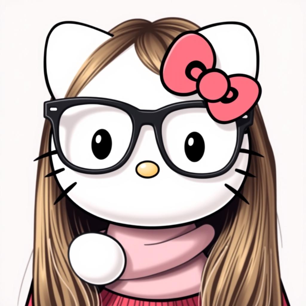 Hello Kitty wearing modern, large glasses with an elegant frame