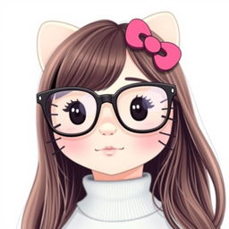 Hello Kitty wearing modern, large glasses with an elegant frame