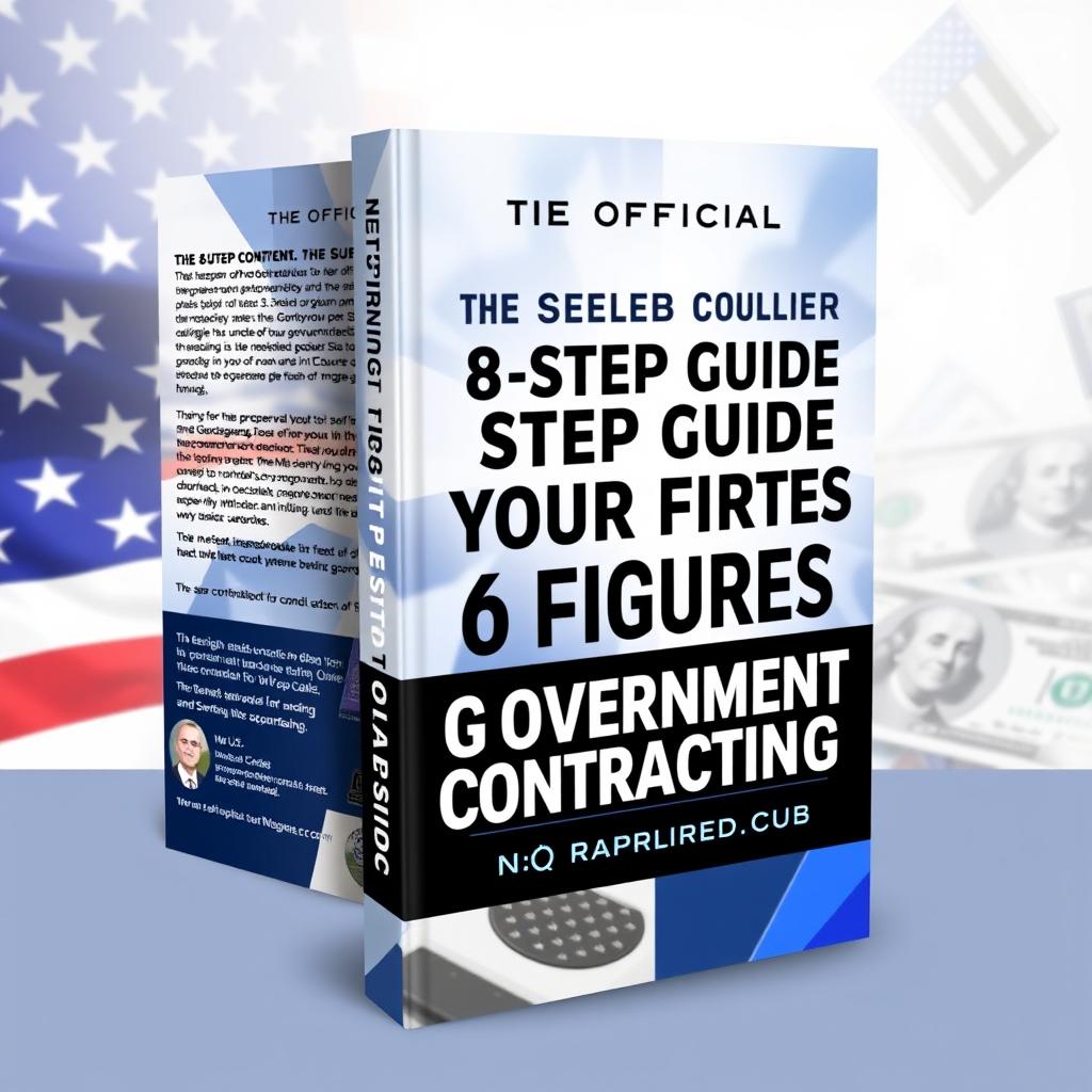 A modern and dynamic book cover design for the title 'The Official 8 Step Guide to Your First 6 Figures in Government Contracting! With No Experience'