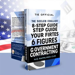 A modern and dynamic book cover design for the title 'The Official 8 Step Guide to Your First 6 Figures in Government Contracting! With No Experience'