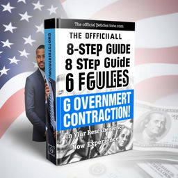 A modern and dynamic book cover design for the title 'The Official 8 Step Guide to Your First 6 Figures in Government Contracting! With No Experience'