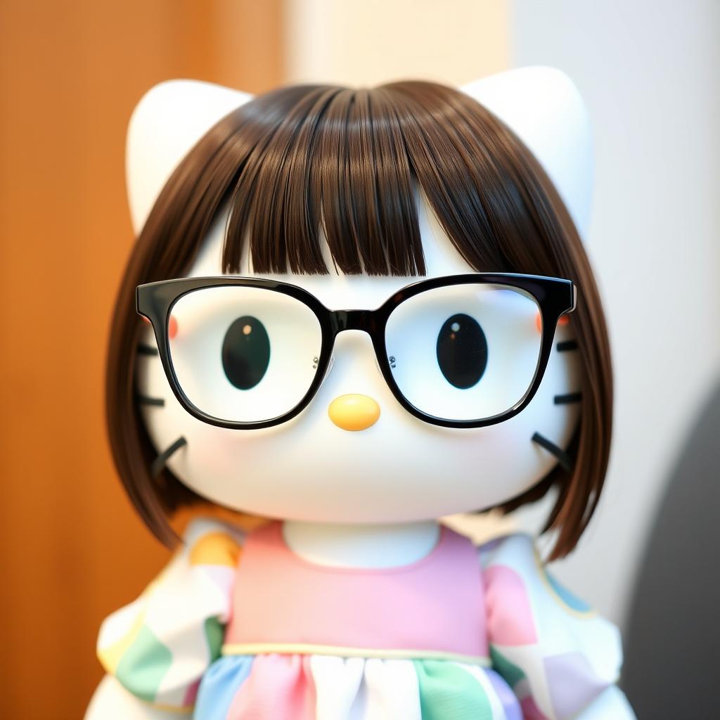 Hello Kitty wearing modern, large glasses with an elegant frame