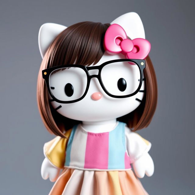 Hello Kitty wearing modern, large glasses with an elegant frame