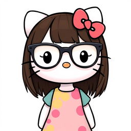Hello Kitty wearing modern, large glasses with an elegant frame
